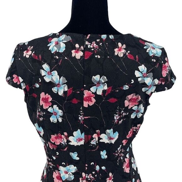 Studio One Womens Fit & Flare Dress Floral Lace Cap Sleeve Red Black Size 4 - Picture 5 of 10